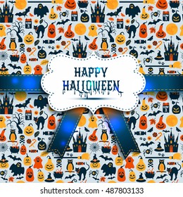 Seamless pattern of halloween for autumn celebration with icons in flat style.