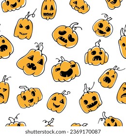 Seamless pattern for halloween with awesome pumpkins. vector illustration in doodle style.

