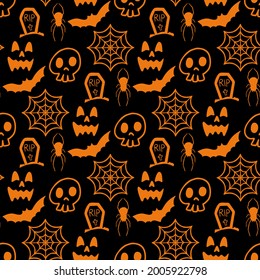 Seamless pattern - Halloween. Halloween seamless pattern background. Abstract seamless halloween pattern. Creative pattern with skulls and cobwebs. Funny  wallpaper for textil