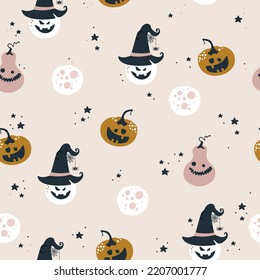 Seamless pattern Halloween background with pumpkins. Vector illustration.Printing on fabric, paper, postcards, invitations.