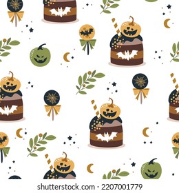 Seamless pattern Halloween background with pumpkins. Vector illustration.Printing on fabric, paper, postcards, invitations.