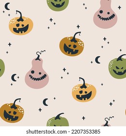 Seamless pattern Halloween background with pumpkins. Vector illustration.Printing on fabric, paper, postcards, invitations.