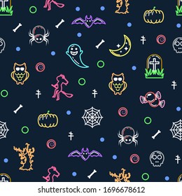 Seamless Pattern Halloween Background Vector Scary Horror Pumpkin Ghost Witch October Holiday