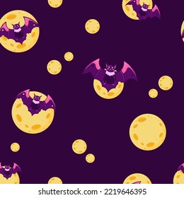 Seamless pattern. Halloween banner with bat on full moon background