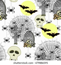seamless pattern for halloween bat, moon, spider ,tomb vector illustration