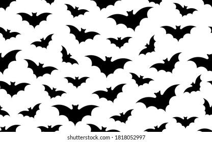 Seamless pattern of Halloween bats flying on white background