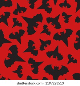 seamless pattern for a Halloween with black bats on red background
