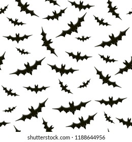 Seamless pattern for Halloween with black flying bats, illustration.