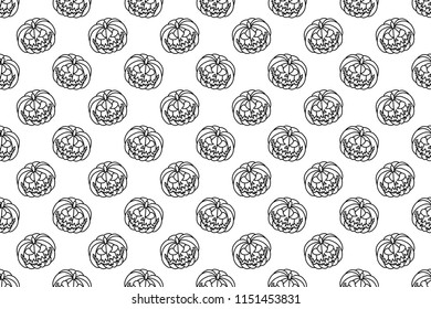 Seamless pattern for Halloween in black and white. Vector image of smiling evil pumpkins.