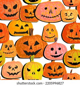 Patrón sin foco de calabazas negras y amarillas de Halloween aisladas en fondo blanco