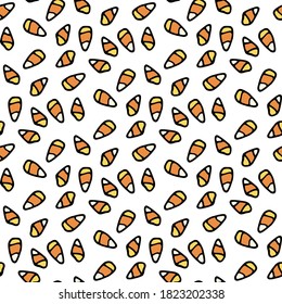 Seamless pattern with halloween candies on white background. Vector image. 