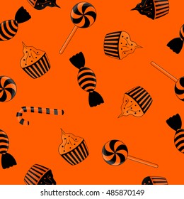 Seamless pattern of Halloween candy black and orange.
