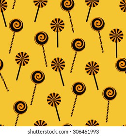 seamless pattern halloween candy, candy, candy, candy on a stick,
