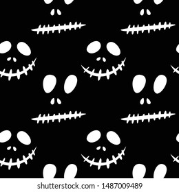 Seamless pattern with halloween carved jack faces silhouettes on black background. Can be used for scrapbook digital paper, textile print, page fill. Vector illustration