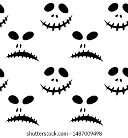 Seamless pattern with halloween carved jack faces silhouettes on black background. Can be used for scrapbook digital paper, textile print, page fill. Vector illustration