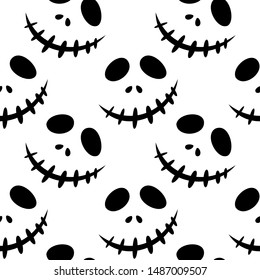 Seamless pattern with halloween carved jack faces silhouettes on black background. Can be used for scrapbook digital paper, textile print, page fill. Vector illustration