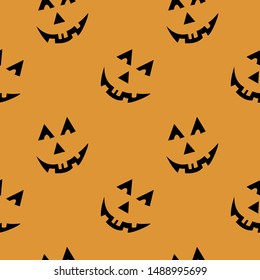Seamless pattern with halloween carved jack faces silhouettes on black background. Can be used for scrapbook digital paper, textile print, page fill. Vector illustration