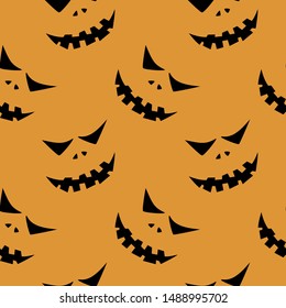 Seamless pattern with halloween carved jack faces silhouettes on black background. Can be used for scrapbook digital paper, textile print, page fill. Vector illustration