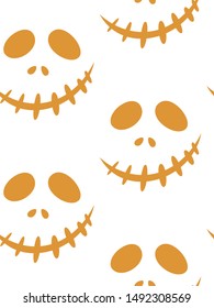 Seamless pattern with halloween carved jack faces silhouettes on black background. Can be used for scrapbook digital paper, textile print, page fill. Vector illustration