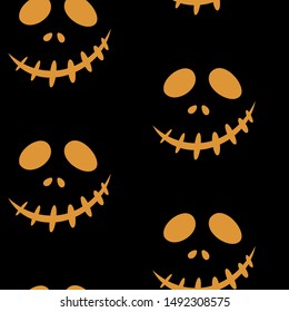 Seamless pattern with halloween carved jack faces silhouettes on black background. Can be used for scrapbook digital paper, textile print, page fill. Vector illustration