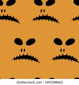 Seamless pattern with halloween carved jack faces silhouettes on black background. Can be used for scrapbook digital paper, textile print, page fill. Vector illustration