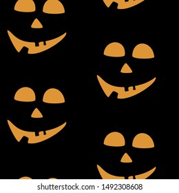 Seamless pattern with halloween carved jack faces silhouettes on black background. Can be used for scrapbook digital paper, textile print, page fill. Vector illustration