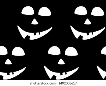 Seamless pattern with halloween carved jack faces silhouettes on black background. Can be used for scrapbook digital paper, textile print, page fill. Vector illustration