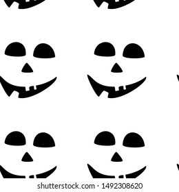 Seamless pattern with halloween carved jack faces silhouettes on black background. Can be used for scrapbook digital paper, textile print, page fill. Vector illustration