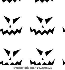 Seamless pattern with halloween carved jack faces silhouettes on black background. Can be used for scrapbook digital paper, textile print, page fill. Vector illustration