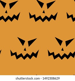 Seamless pattern with halloween carved jack faces silhouettes on black background. Can be used for scrapbook digital paper, textile print, page fill. Vector illustration