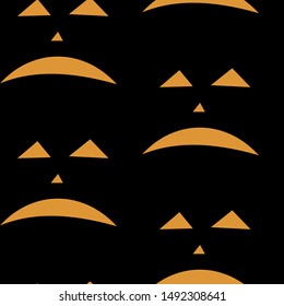 Seamless pattern with halloween carved jack faces silhouettes on black background. Can be used for scrapbook digital paper, textile print, page fill. Vector illustration