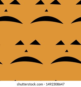 Seamless pattern with halloween carved jack faces silhouettes on black background. Can be used for scrapbook digital paper, textile print, page fill. Vector illustration