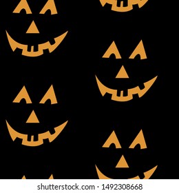 Seamless pattern with halloween carved jack faces silhouettes on black background. Can be used for scrapbook digital paper, textile print, page fill. Vector illustration