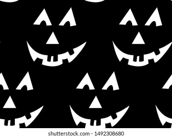 Seamless pattern with halloween carved jack faces silhouettes on black background. Can be used for scrapbook digital paper, textile print, page fill. Vector illustration