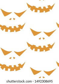 Seamless pattern with halloween carved jack faces silhouettes on black background. Can be used for scrapbook digital paper, textile print, page fill. Vector illustration