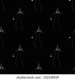 seamless pattern Halloween cat  with hat
