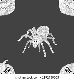 Seamless pattern with Halloween cat and pumpkin