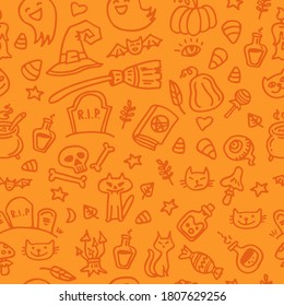 Seamless pattern with Halloween characters. Vector illustration.  Design element for banner, wallpaper, wrapping paper, fabric.
