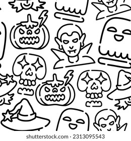 seamless pattern with halloween characters in vector.ghost,pumpkin,witch,skull,vampire.design element for halloween.characters in flat style.minimalistic pattern for wallpaper background. 