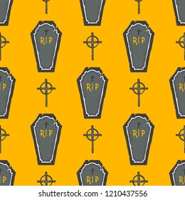 Seamless pattern. Halloween pattern with coffins and cross. Perfect for prints, flyers, banners, invitations, greeting scrapbooking, congratulations and more.Vector Halloween illustration.