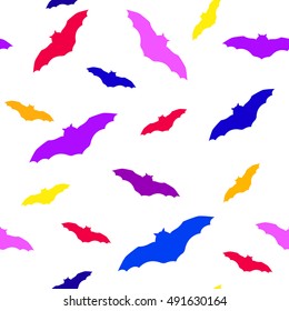 Seamless pattern for Halloween with color bats. Vector background.