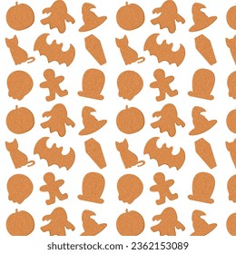 Seamless pattern of  halloween cookies.October vibes and colors. Vector flat cartoon illustration.