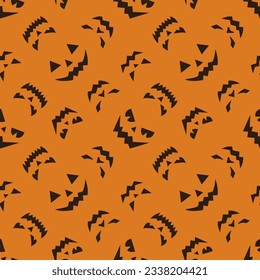 Seamless pattern for Halloween. Creepy faces on orange background.	
