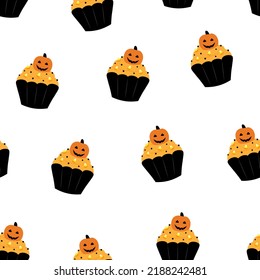 Seamless pattern Halloween cupcakes vector illustration