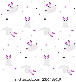 Nahtloses Muster mit Halloween Cute Fledermaus als Geist gekleidet. Hintergrund für den Urlaub