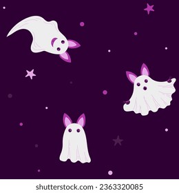 Seamless pattern with Halloween Cute bat dressed as a ghost. Background for holiday