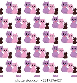 seamless pattern, halloween cute cartoon cat charactor hand drawn