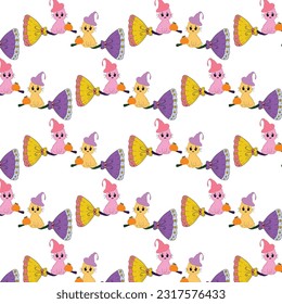 seamless pattern, halloween cute cartoon cat charactor hand drawn