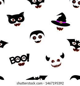 Seamless pattern for Halloween cute character. Illustration isolated on white background. Happy Halloween day.