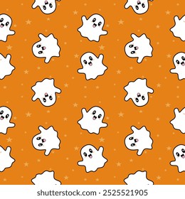 Seamless pattern in Halloween. Cute ghost print. Halloween background.